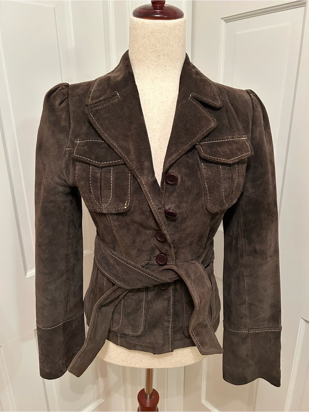 KOOKAI VTG Y2K Brown Pigskin Suede Leather Jacket Women S Belted